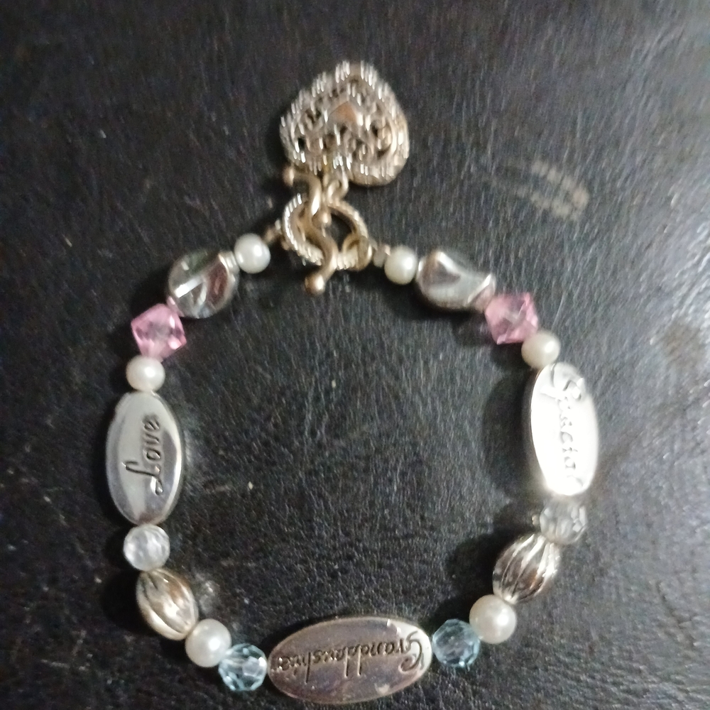 Silver and Pink Charm Bracelet